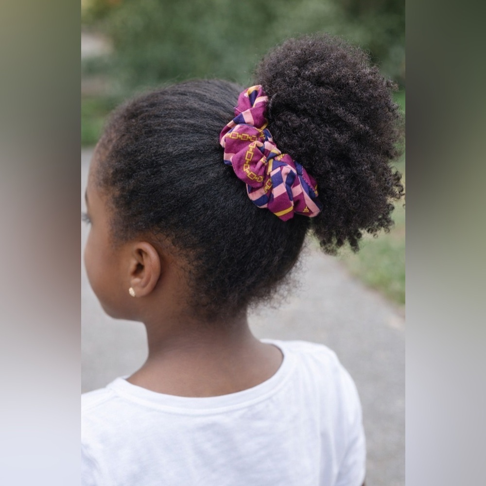 2 large, 2 medium Purple and Pink Patterned Hair Scrunchie